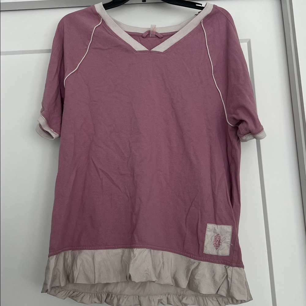 Pink and Cream V-Neck Top Free People
